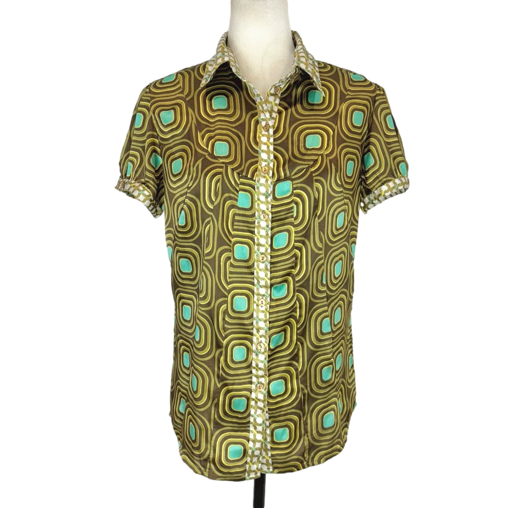 Retro print satin blouse